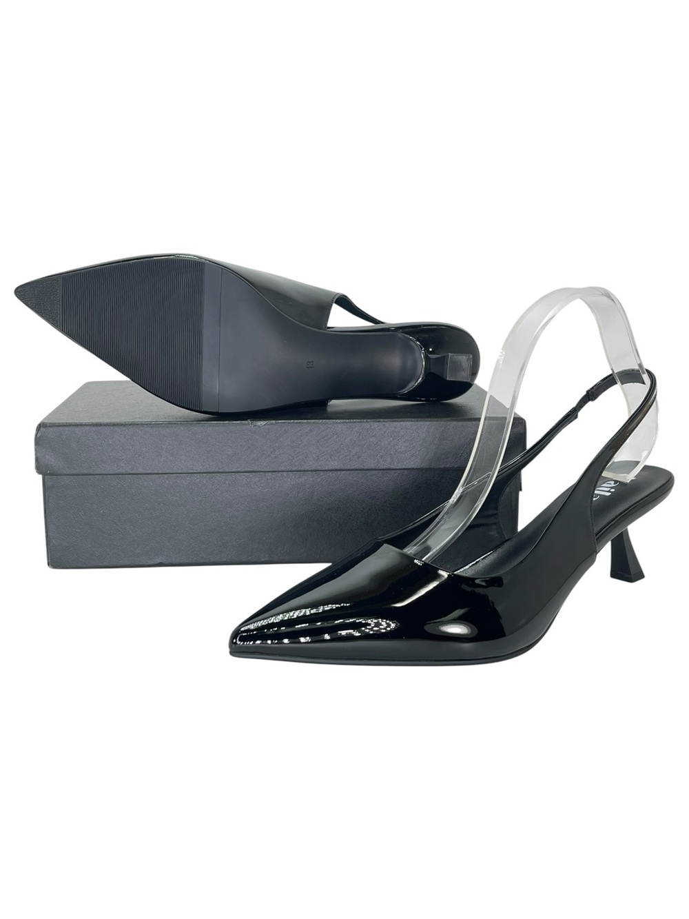 Vaila Lisa Black Patent Leather Slingback Womens Heels Size 13M - Picture 9 of 10